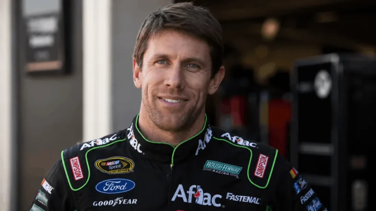 Carl Edwards doing his signature backflip to celebrate a NASCAR