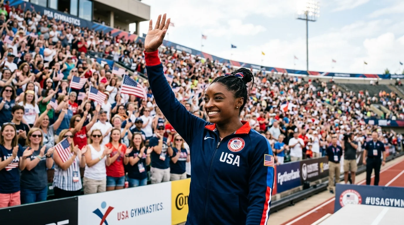 Simone Biles net worth 2026 gymnast smiling at event