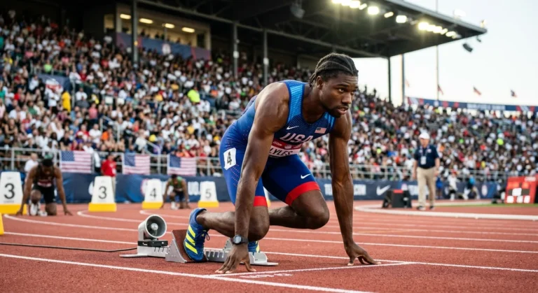 Noah Lyles net worth sprinter starting blocks