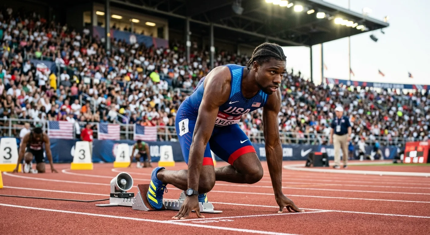 Noah Lyles net worth sprinter starting blocks