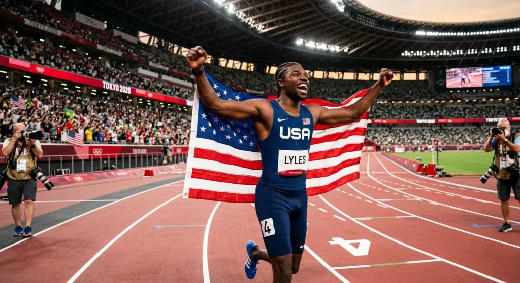 Noah Lyles net worth Olympic gold celebration