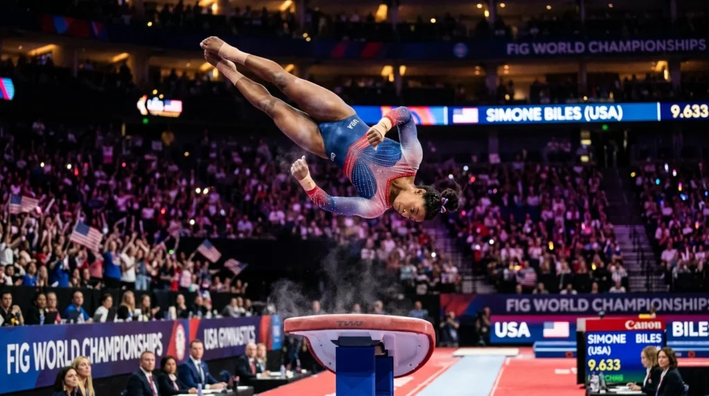 Simone Biles net worth vault routine athletic build