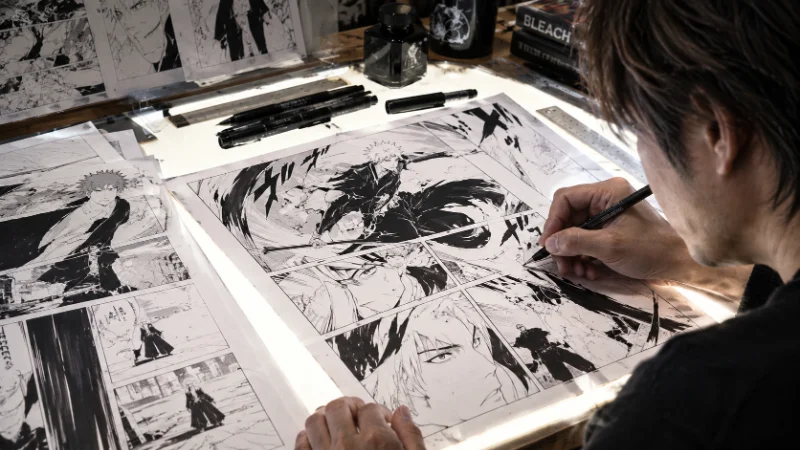 Manga pages from Tite Kubo's action-focused art style